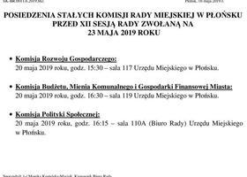 POSIEDZENIA STAŁYCH KOMISJI RADY MIEJSKIEJ W PŁOŃSKU