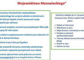 Bezpłatne szkolenia w ramach projektu,,Podniesienie Kompetencji Cyfrowych Mieszkańców Województwa Mazowieckiego”.