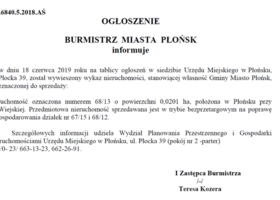 Wykaz nieruchomości przeznaczonej do sprzedaży