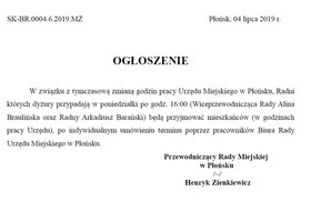 Ogłoszenie w sprawie dyżurów radnych