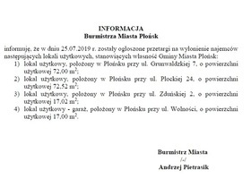 Przetargi na wyłonienie najemców  lokali użytkowych