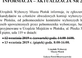  Zgłoszenia kandydatów na członków obwodowych komisji wyborczych - aktualizacja informacji