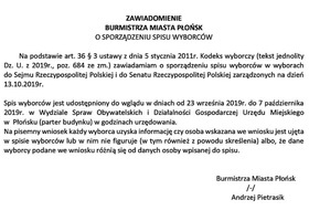 Zawiadomienie o sporządzeniu spisu wyborców