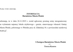 Przetarg ustny nieograniczony na wyłonienie najemcy lokalu użytkowego 