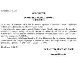 Ogłoszenie Burmistrza Miasta Płońsk