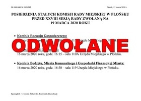 ODWOŁANE! Posiedzenia Stałych Komisji Rady Miejskiej w Płońsku