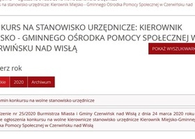 Konkurs na stanowisko urzędnicze: Kierownik Miejsko - Gminnego Ośrodka Pomocy Społecznej w Czerwińsku nad Wisłą