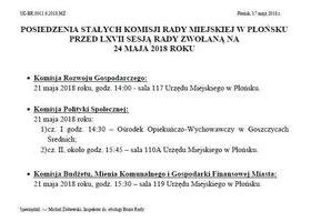 Posiedzenia stałych komisji Rady Miejskiej przed LXVII Sesją Rady Miejskiej