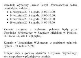 Informacja o dyżurach pełnionych przez Urzędnika Wyborczego w Gminie Miasto Płońsk