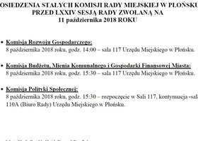 Posiedzenia Stałych Komisji Rady Miejskiej